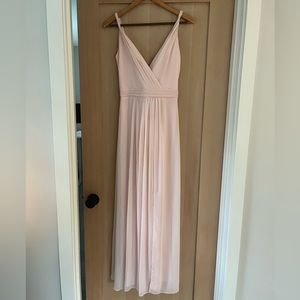 Soft pink floor length dress w/ leg slit, zipper in back. Brand is Levkoff